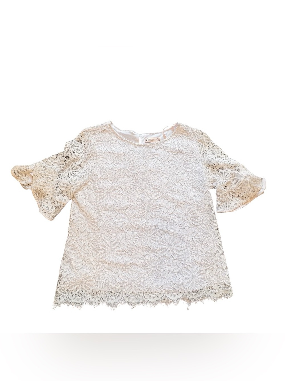 Nanette Lepore Coquette Lace Bell Sleeve Cream Top Scalloped Cottagecore Bridal